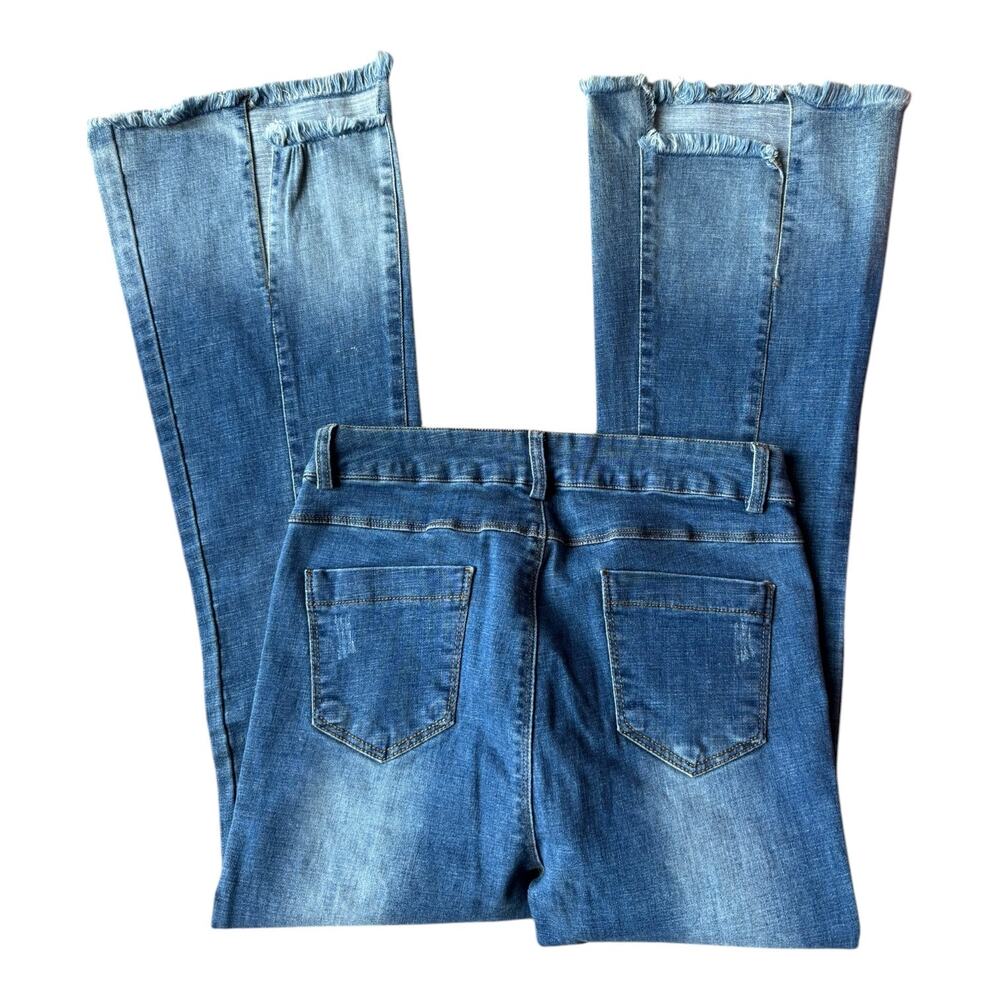 Retro High Rise Center Seam flare fringed blue Jeans size 27" waist - Picture 8 of 9